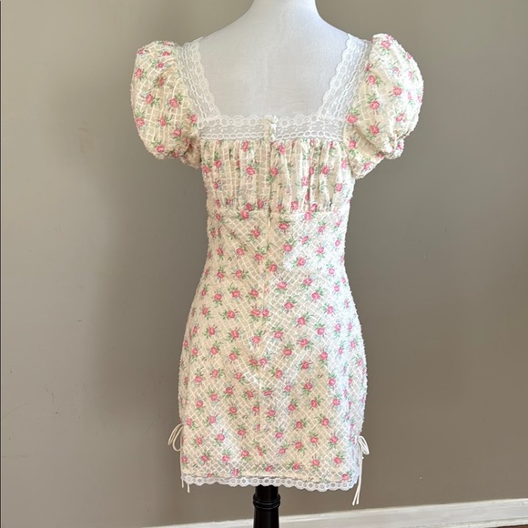 For Love & Lemons Maxine Vintage Rose Pink Floral Puff Sleeve Mini Dress Size M - Picture 13 of 17